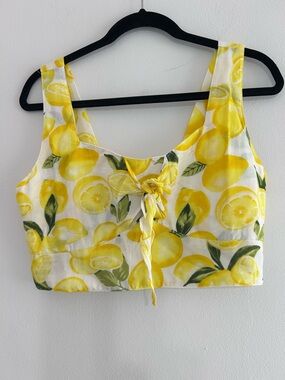 Bundle: Marianne Yellow Lemon Print Tie-Front Crop Top & Skirt Set